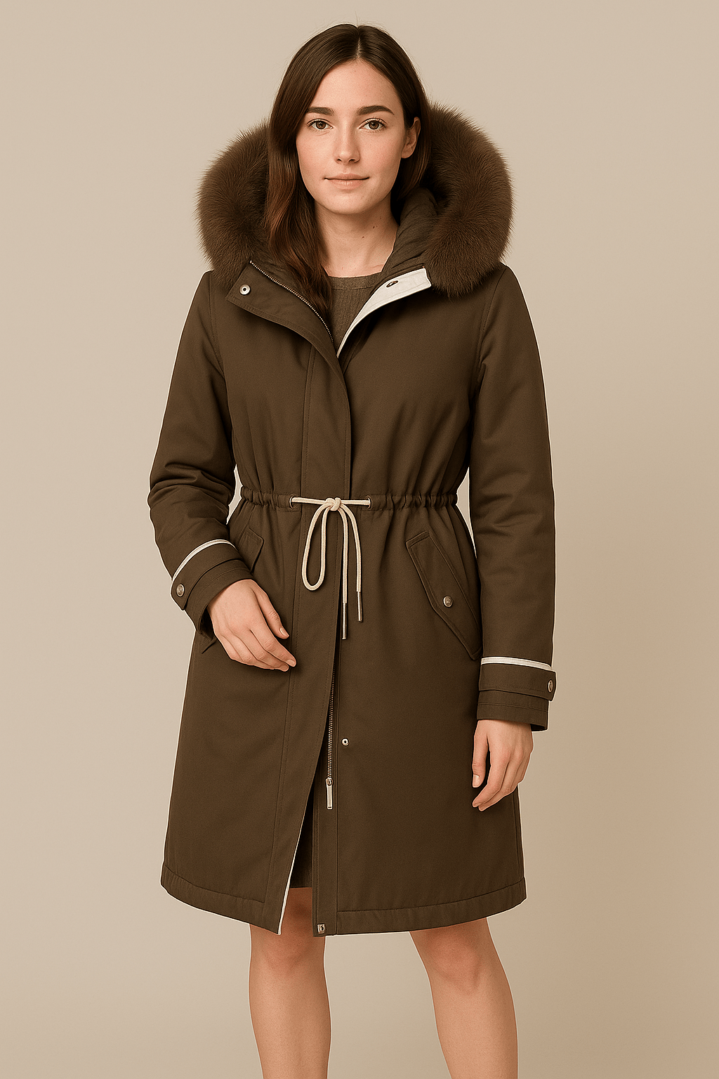 Women’s Quilted Lining Adjustable Waist Parka Jacket