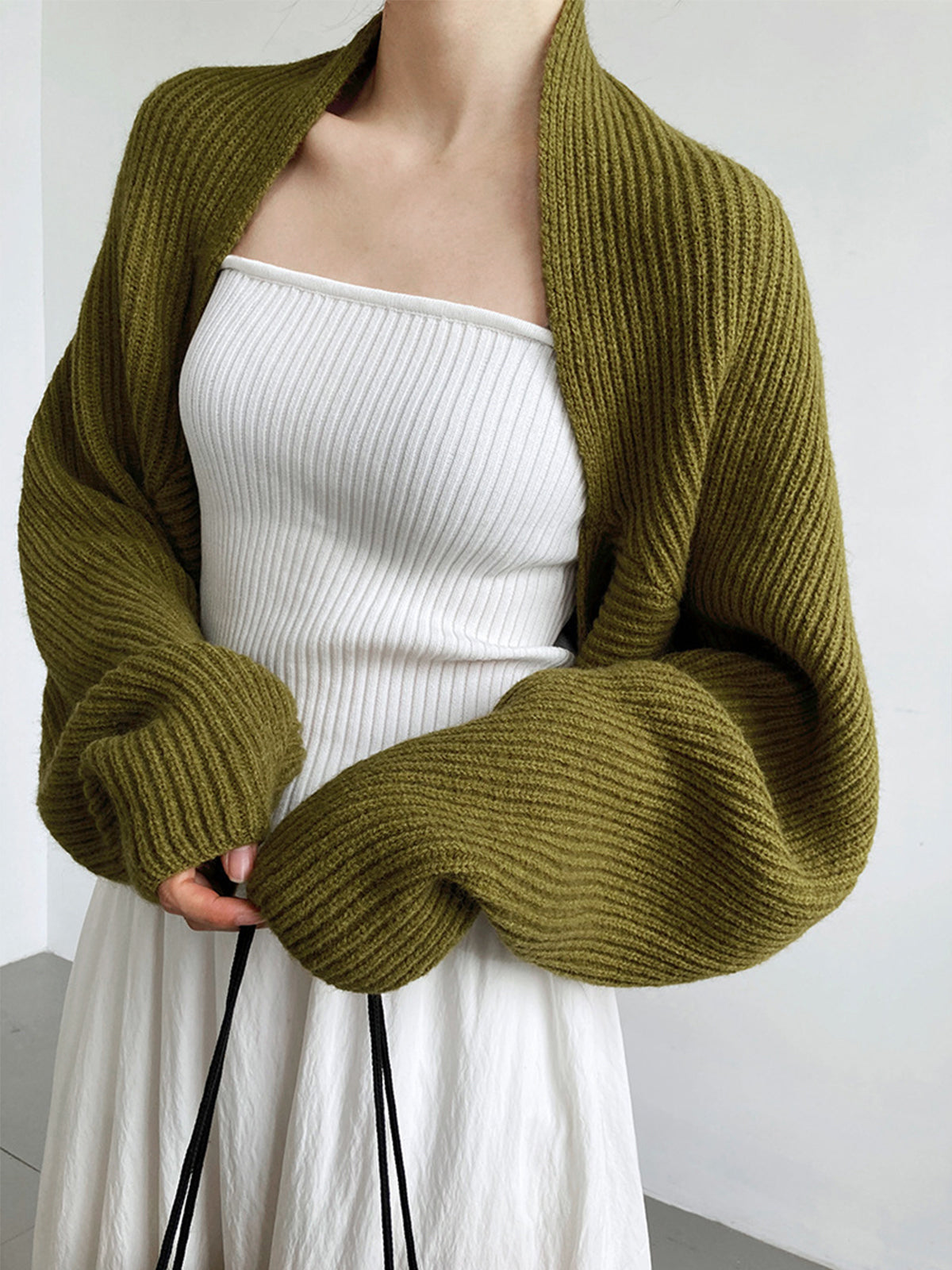 Solid Open-Front Shrug Green Sweater Woman