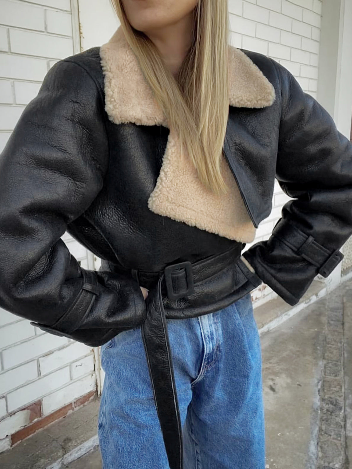 Sherpa Lined Shearling Leather Flight Jacket Woman