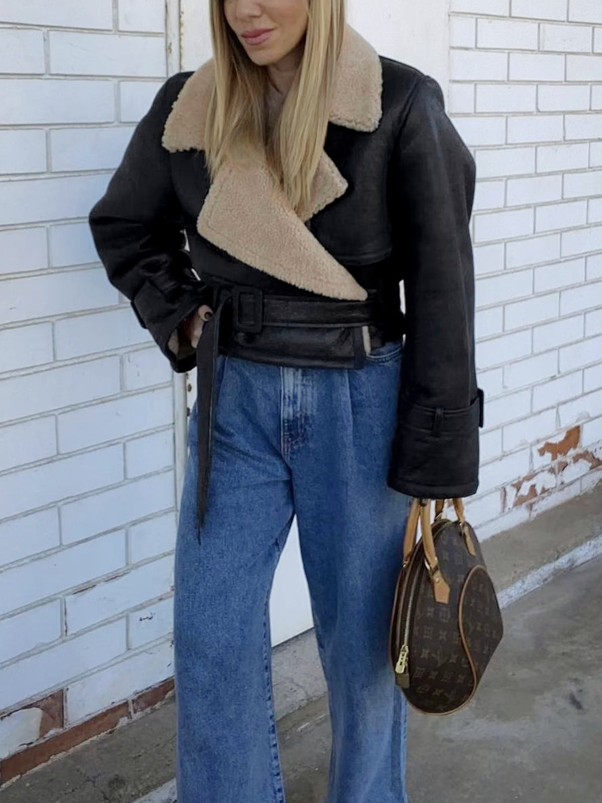 Sherpa Lined Shearling Leather Flight Jacket Woman