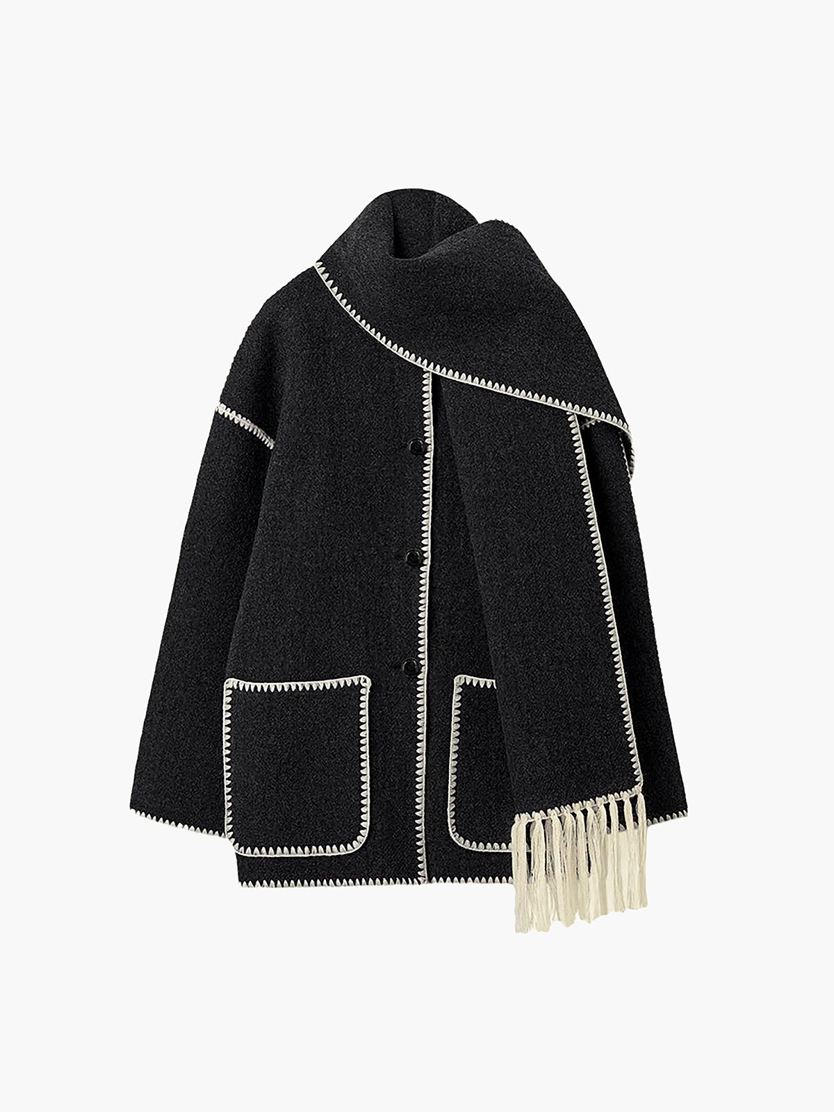 Contrast Trim Jacket With Matching Scarf Woman