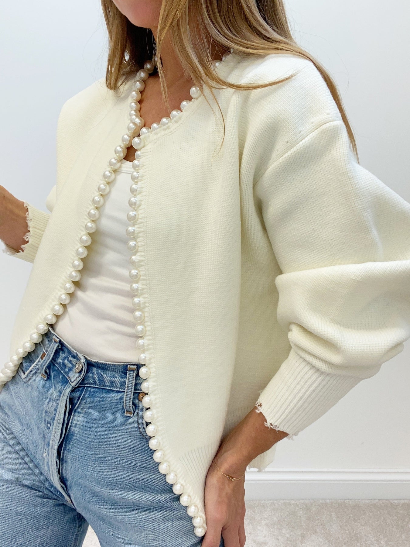 Pearl Trim White jacket Woman