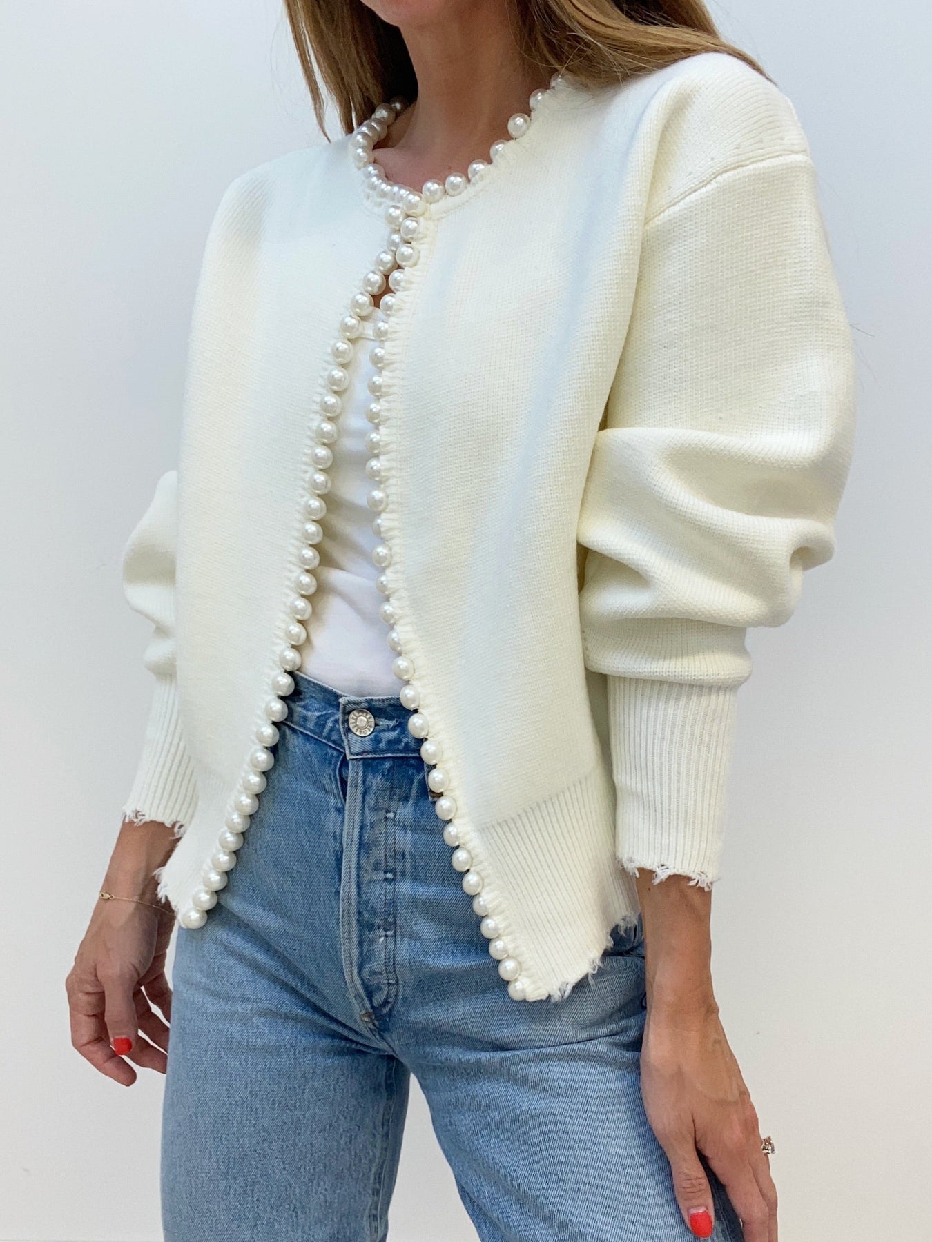 Pearl Trim White jacket Woman