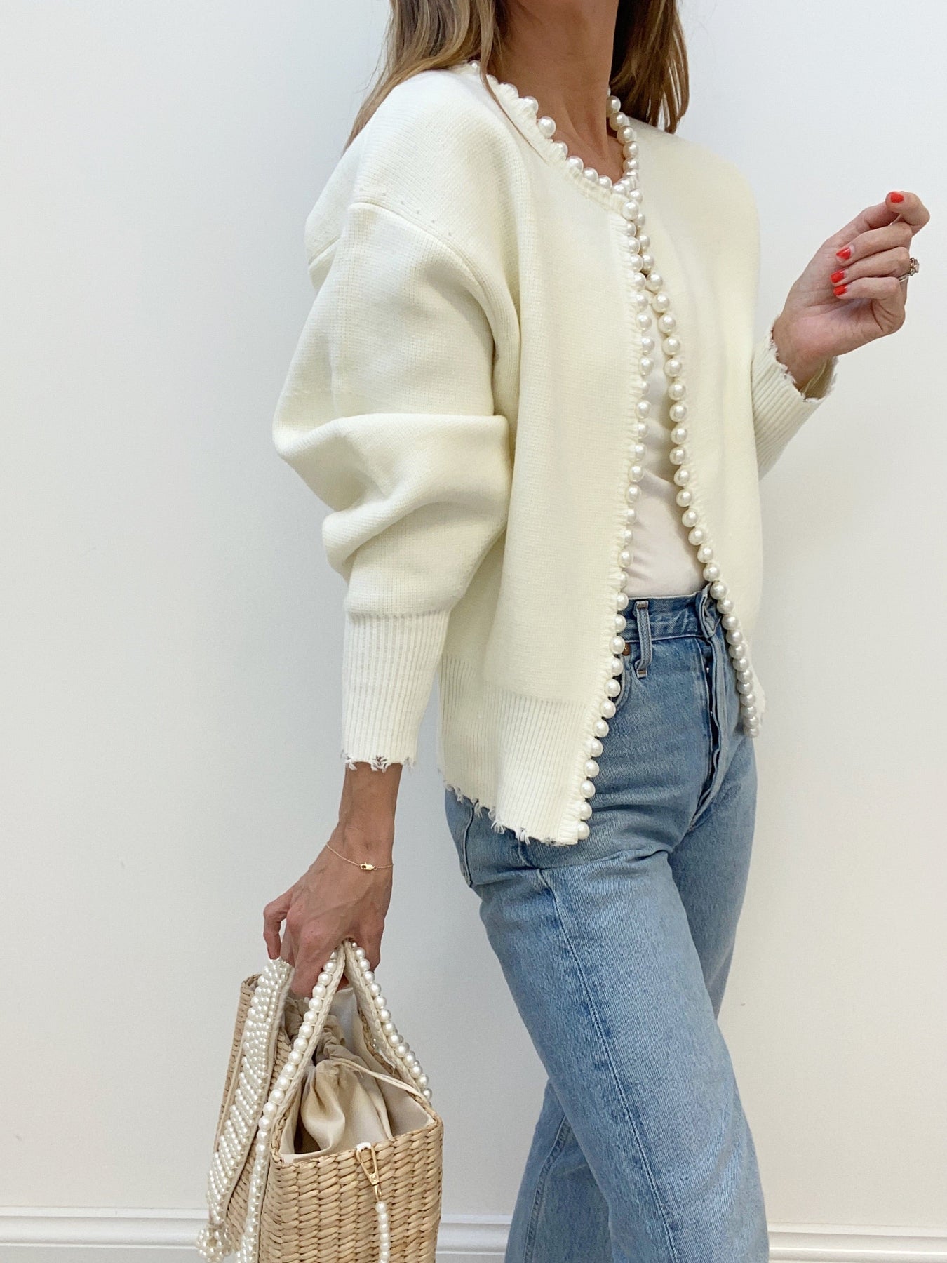 Pearl Trim White jacket Woman