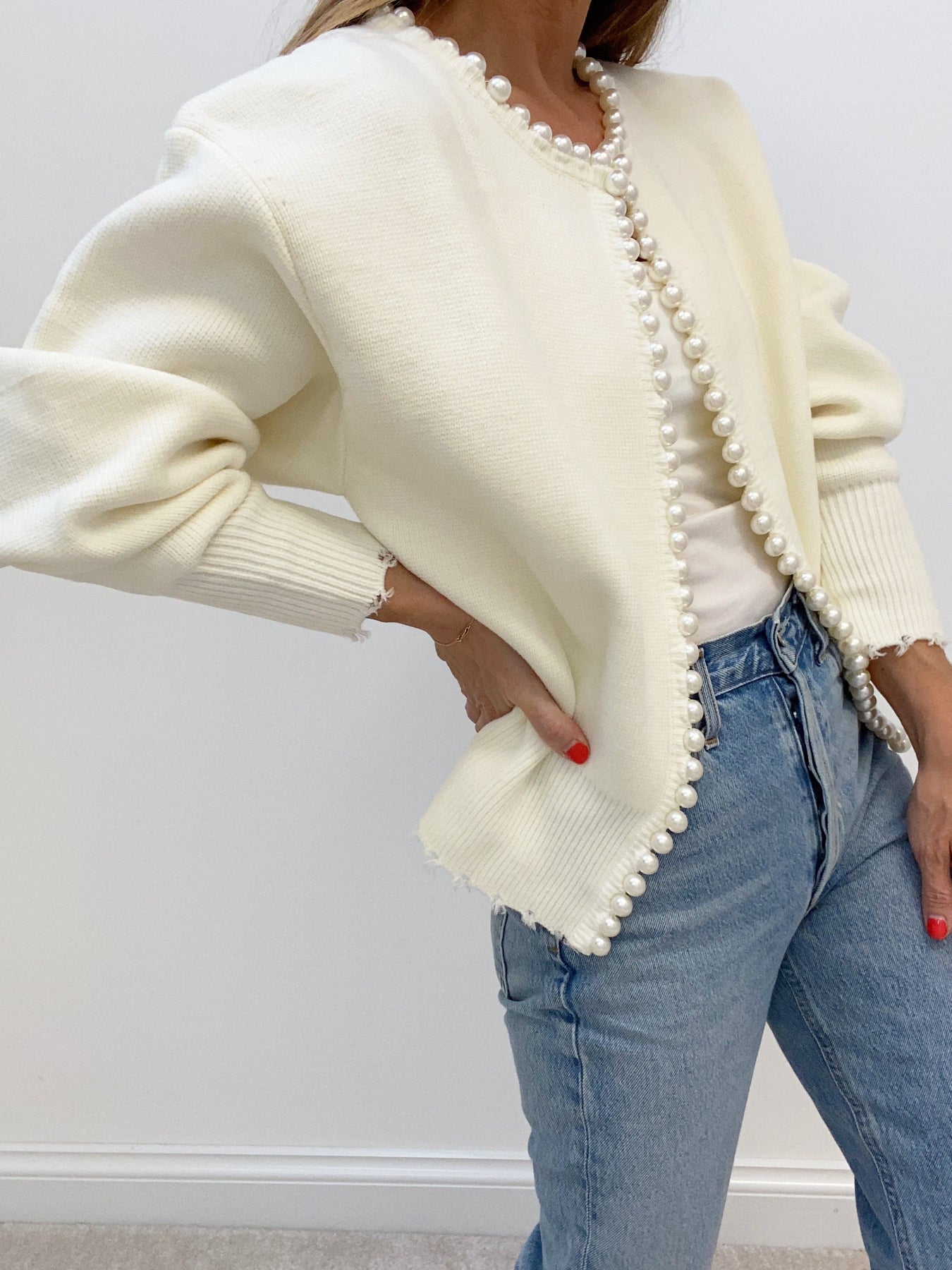 Pearl Trim White jacket Woman