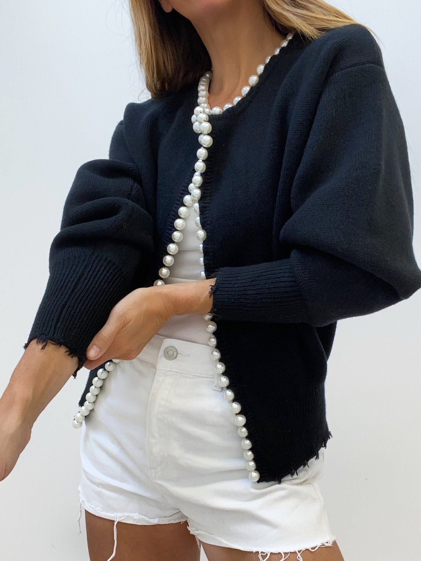 Pearl Trim White jacket Woman