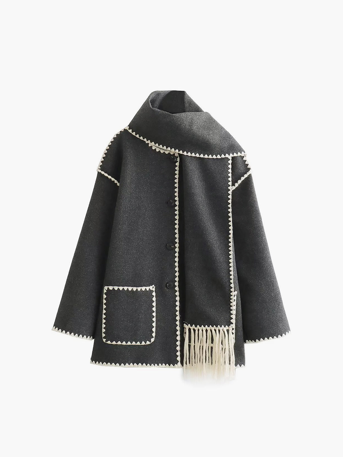 Contrast Trim Jacket With Matching Scarf Woman