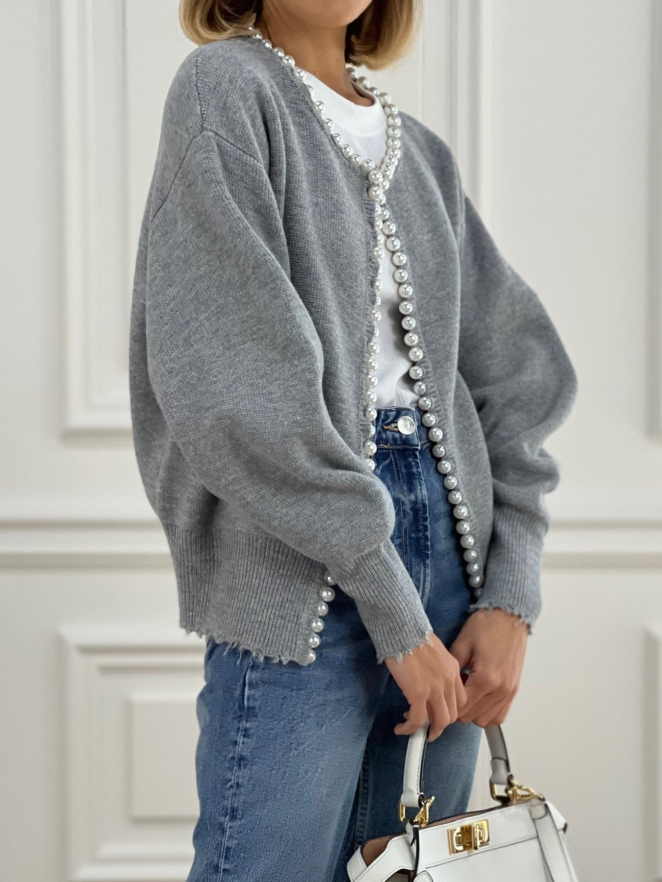 Pearl Trim White jacket Woman