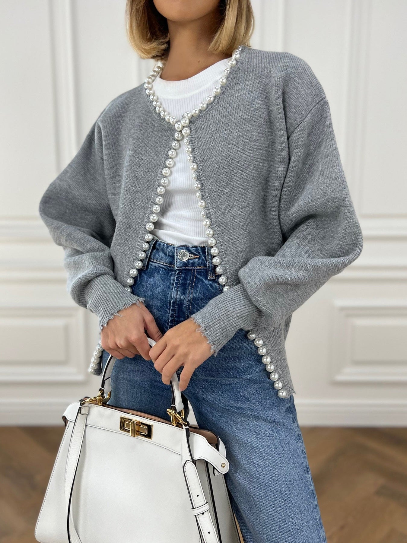 Pearl Trim White jacket Woman