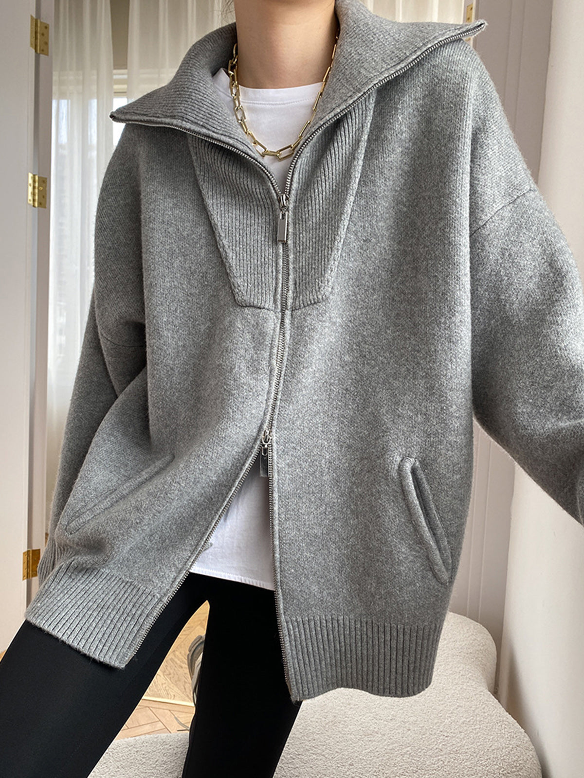 Oversized Open Collar Cardigan Woman