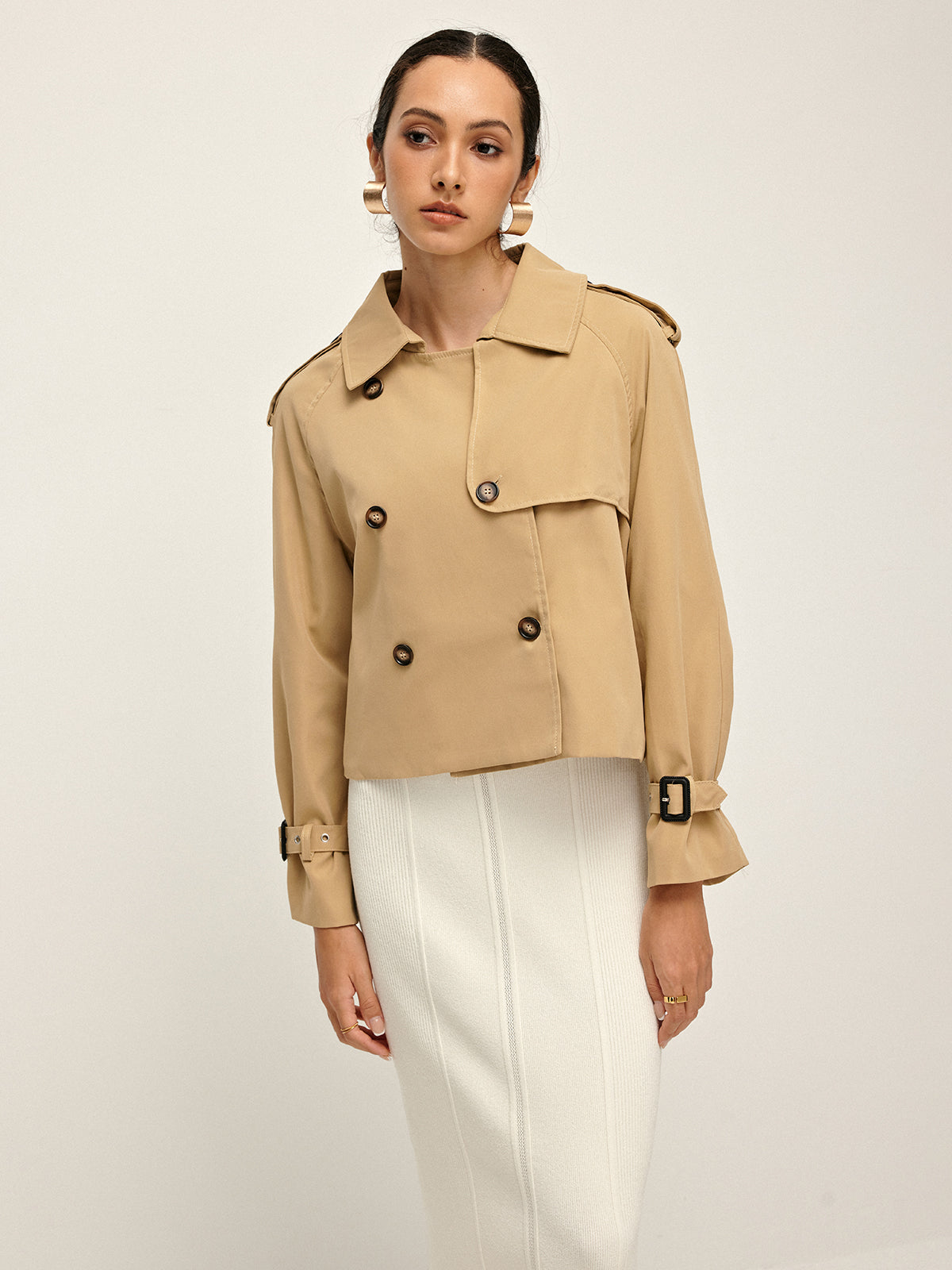 Breasted Lapel Cropped Trench Coat Woman