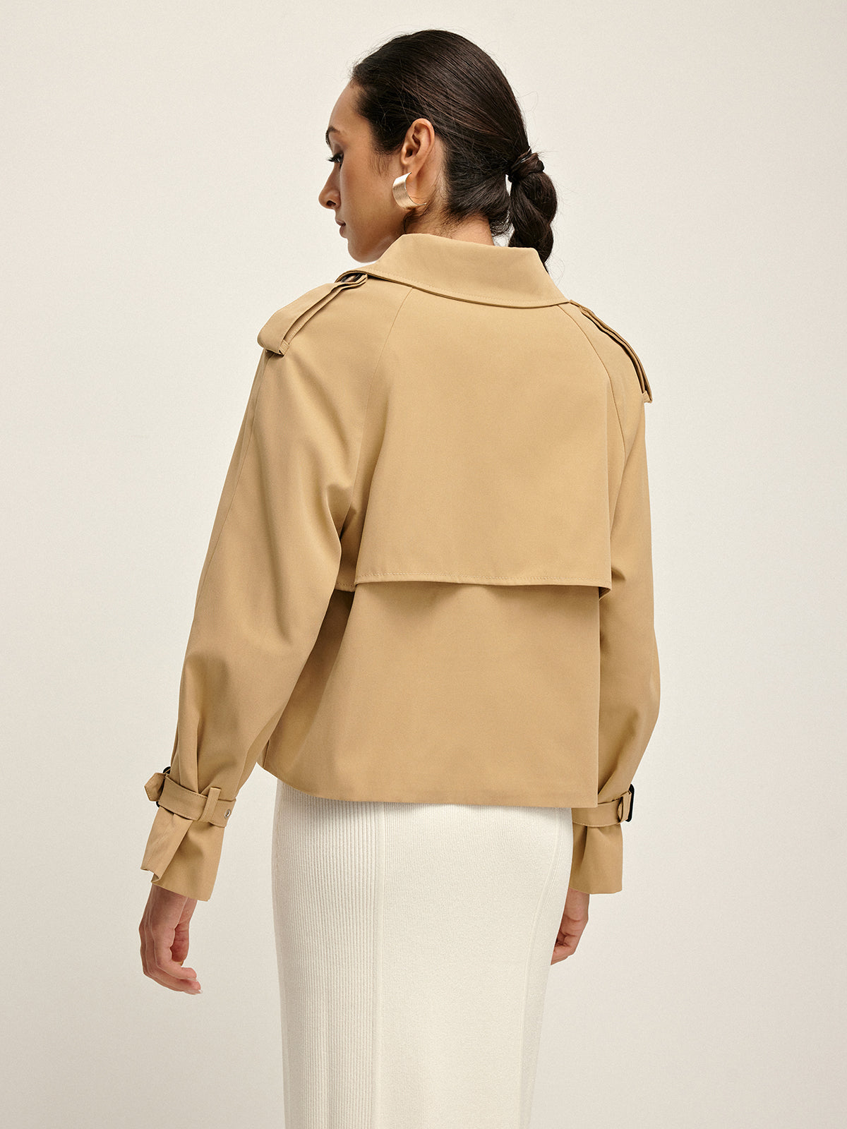 Breasted Lapel Cropped Trench Coat Woman