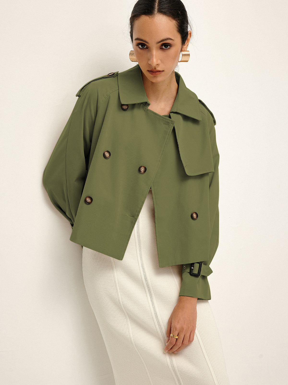 Breasted Lapel Cropped Trench Coat Woman