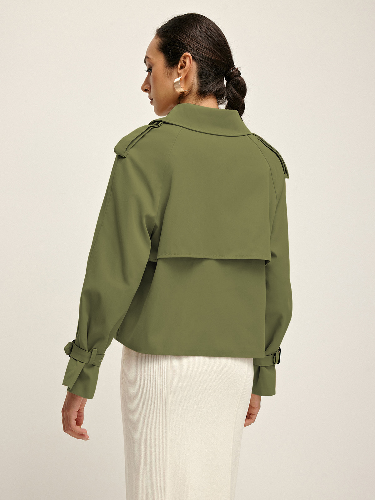 Breasted Lapel Cropped Trench Coat Woman