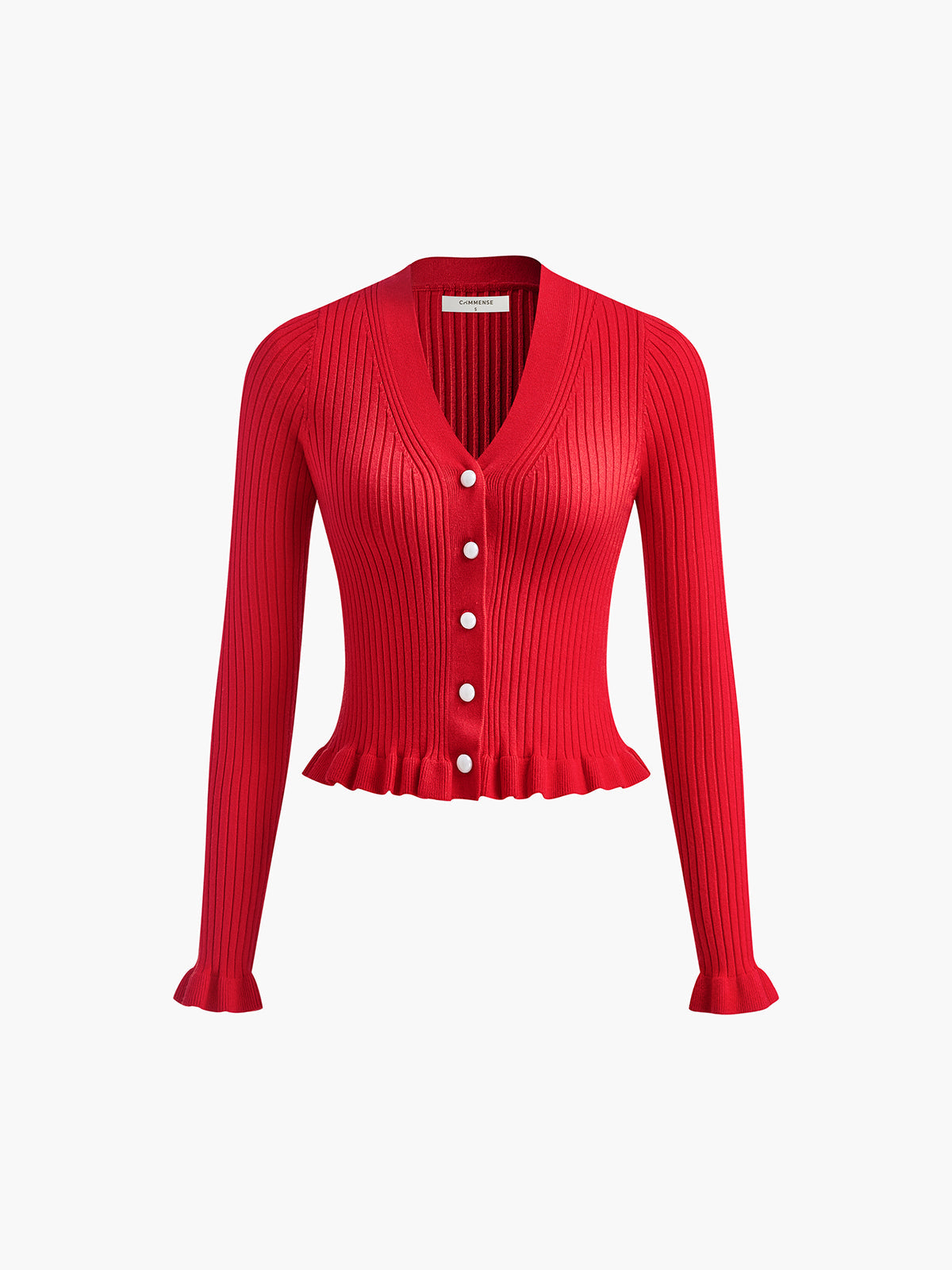 Ruffled Trim Pearl Button Long Sleeve Cardigan Woman