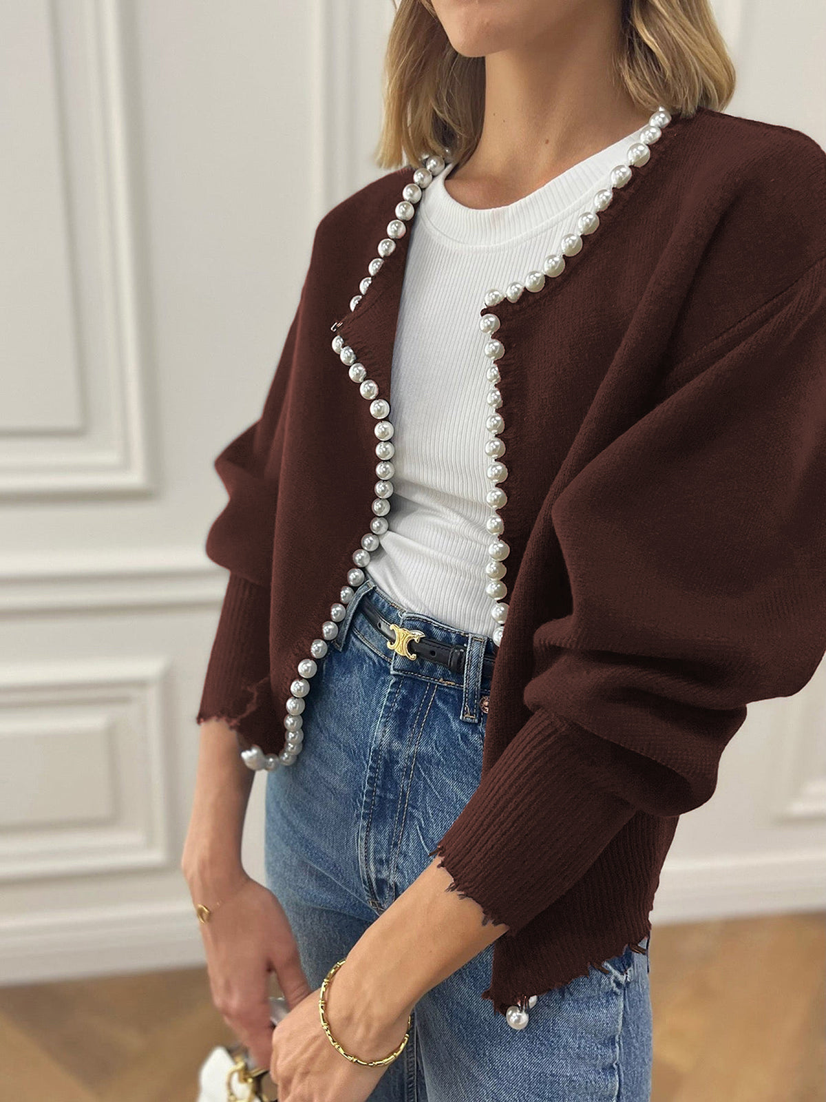 Pearl Trim White jacket Woman