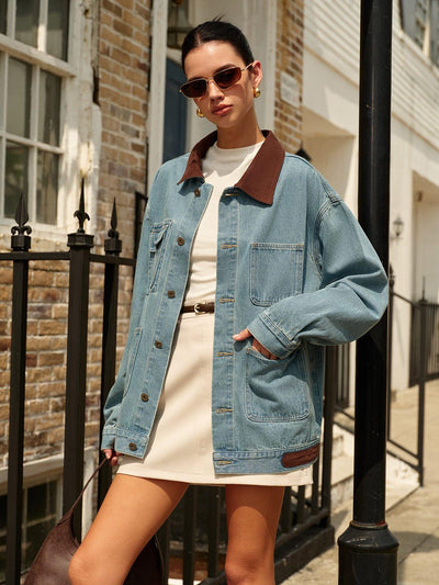 Veste en jean à col contrasté