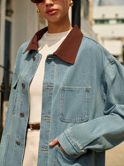 Veste en jean à col contrasté