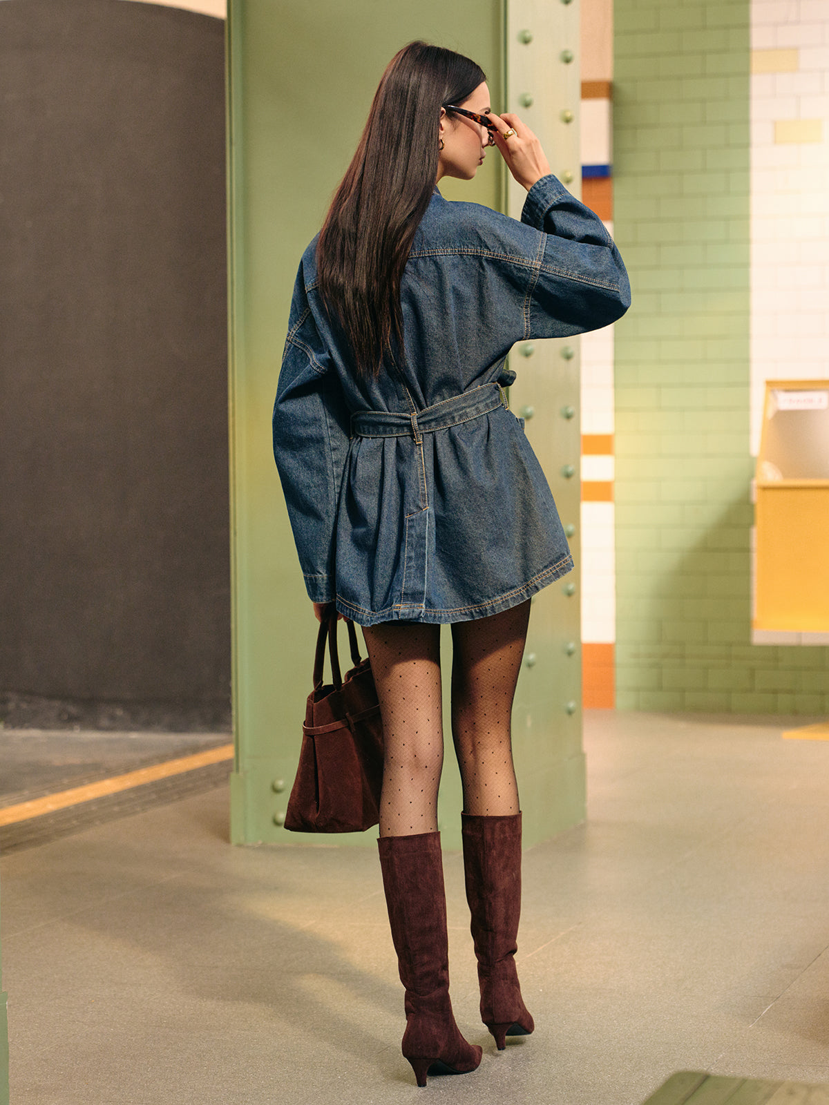 Belted Cargo Denim Jacket Dress woman