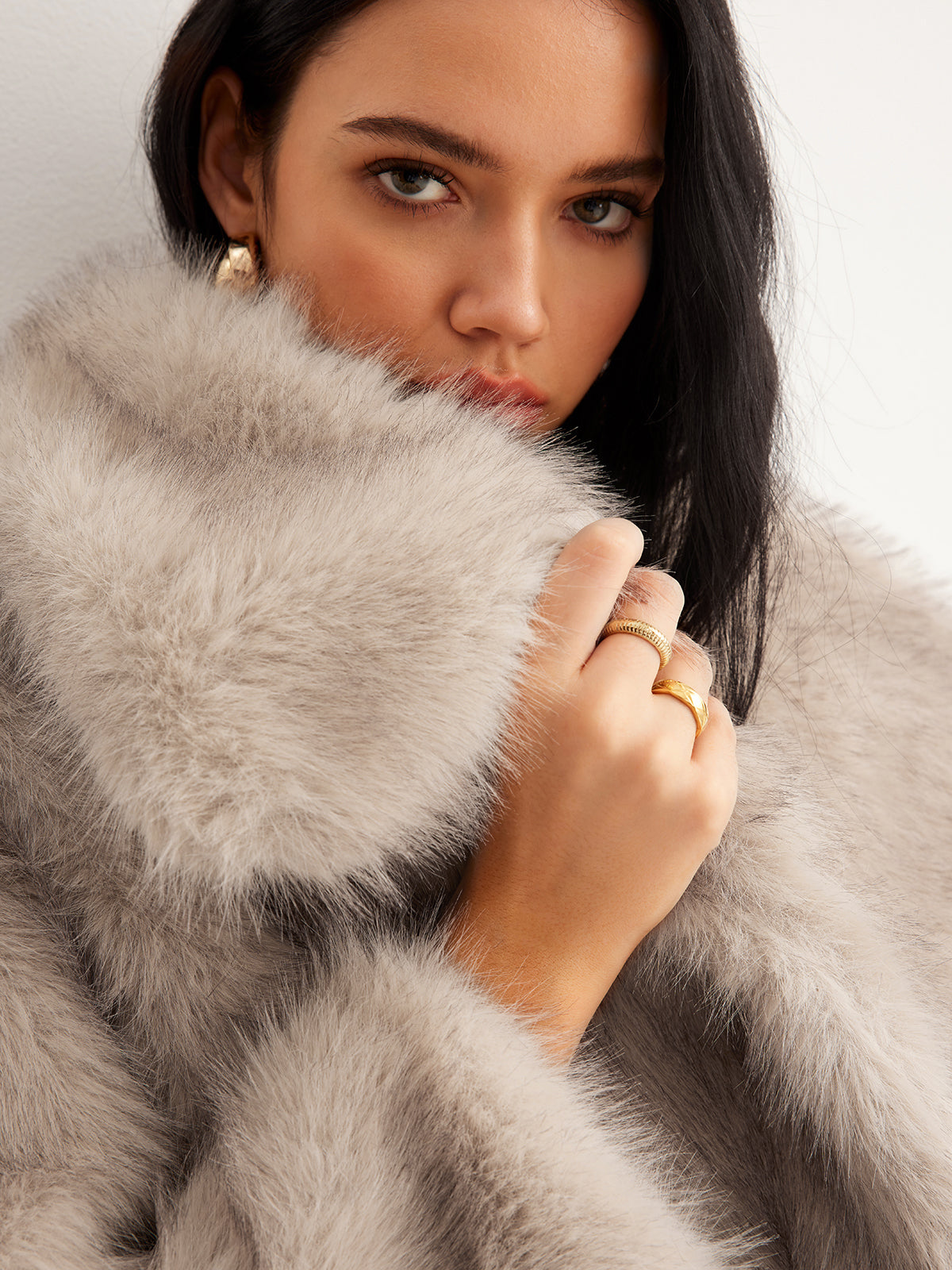 Faux Fur Button Wool Coat Woman