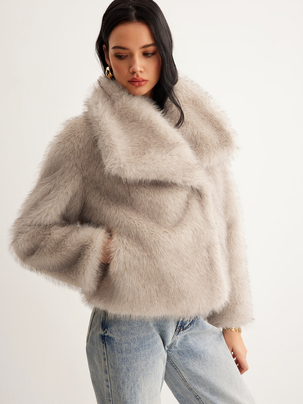 Faux Fur Button Wool Coat Woman