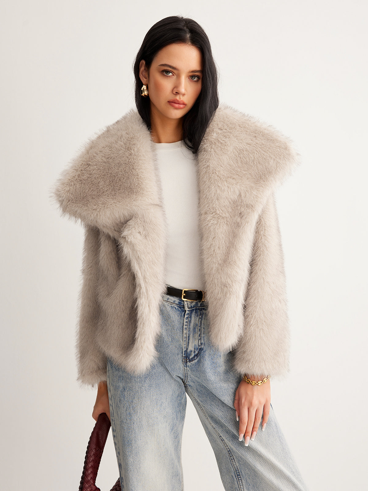 Faux Fur Button Wool Coat Woman