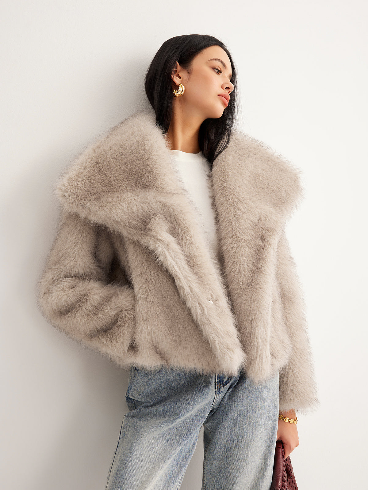 Faux Fur Button Wool Coat Woman