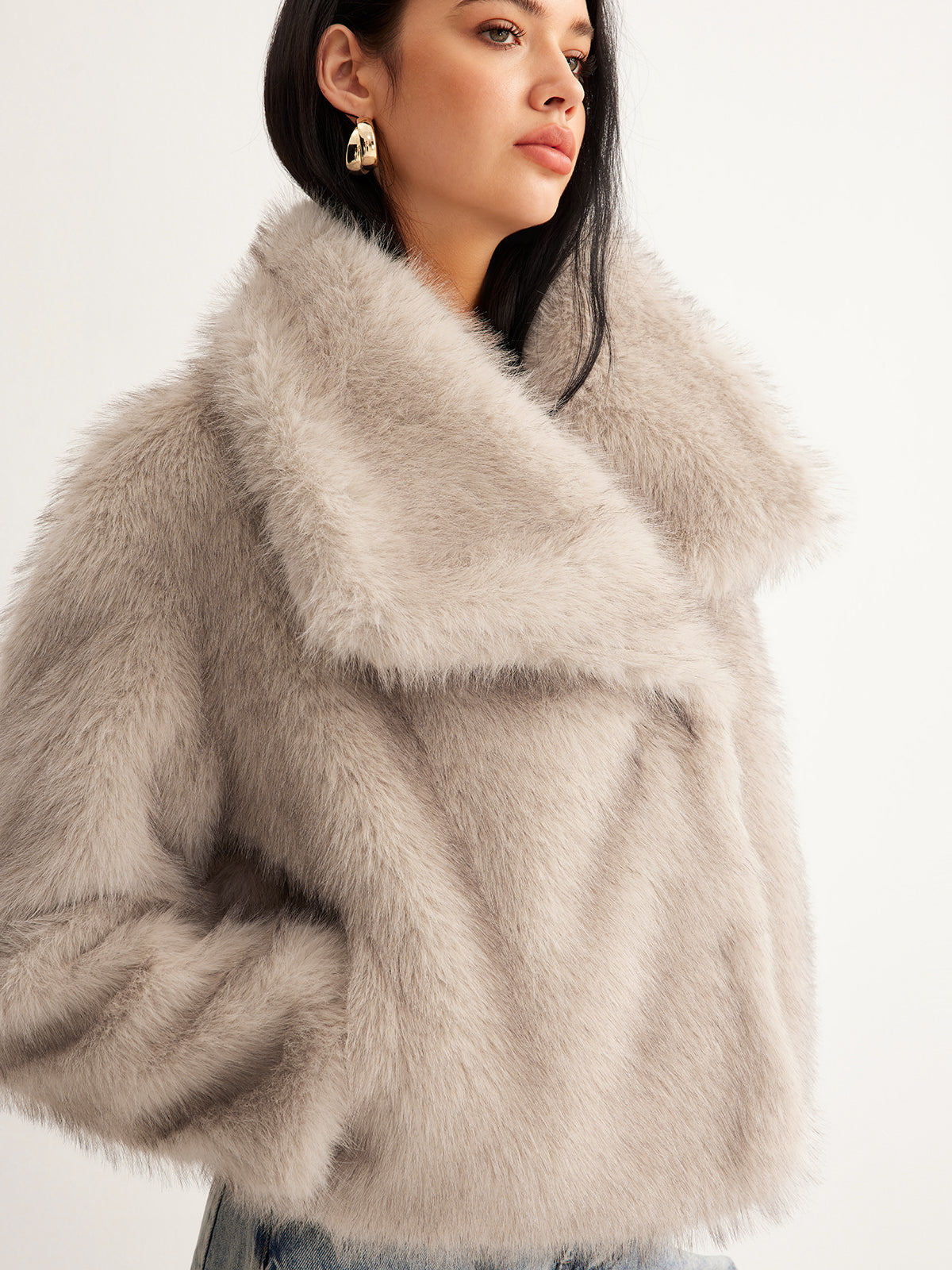 Faux Fur Button Wool Coat Woman