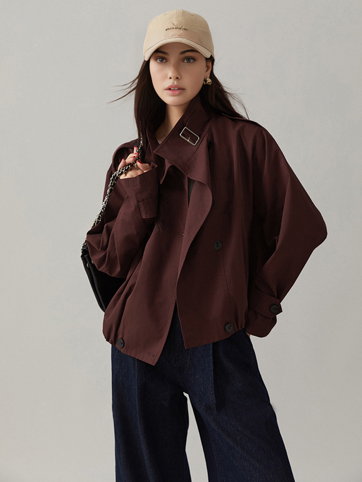Vintage Loose Cropped Trench Coat Woman