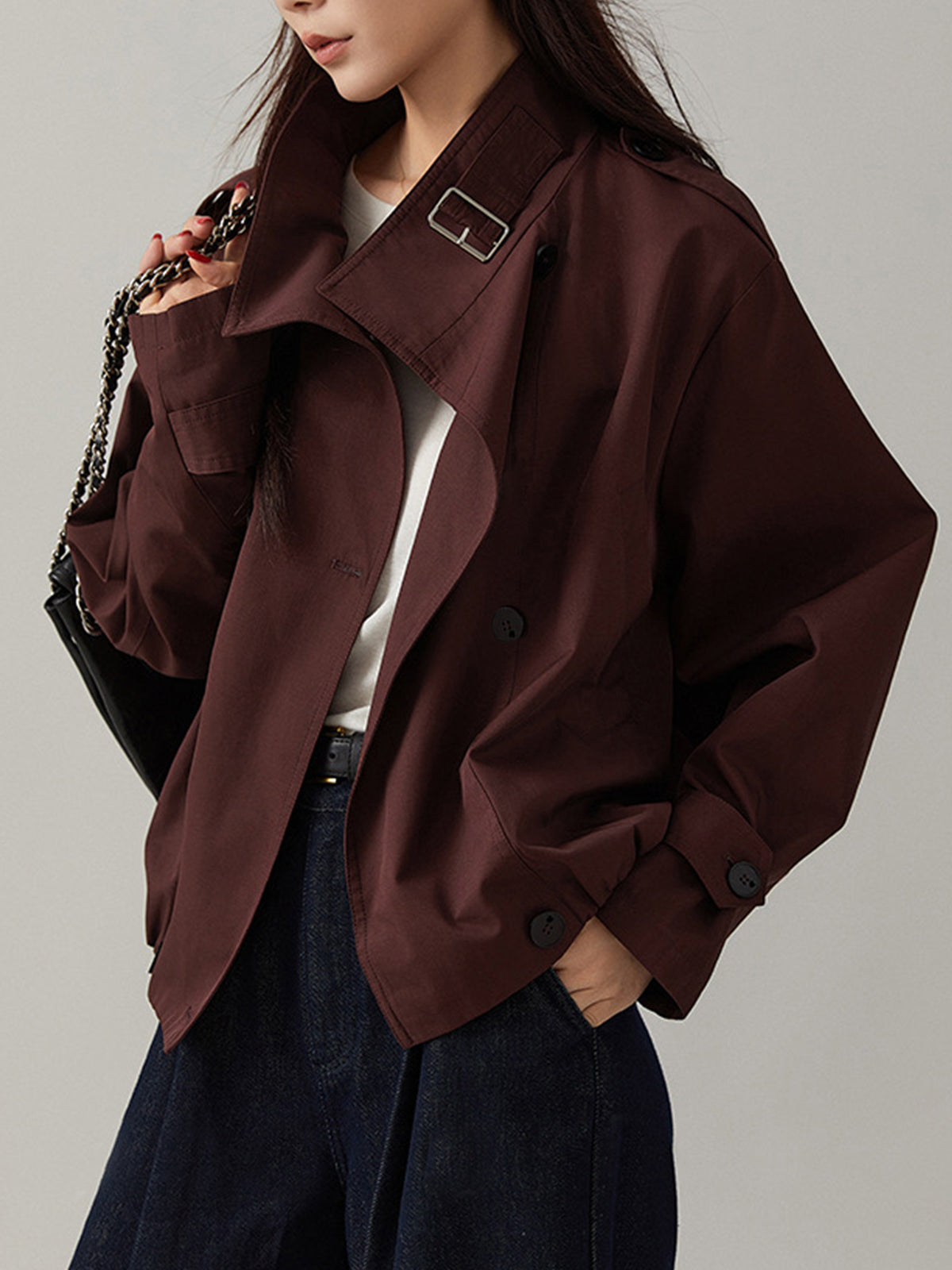 Vintage Loose Cropped Trench Coat Woman