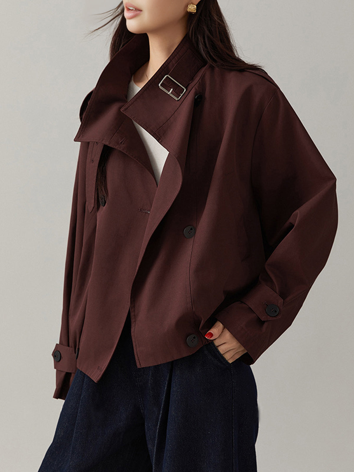 Vintage Loose Cropped Trench Coat Woman