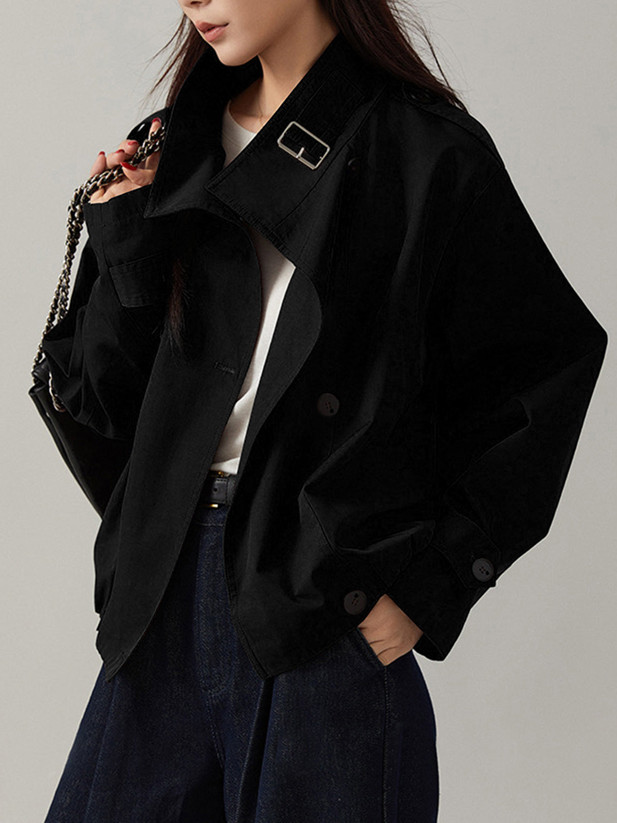 Vintage Loose Cropped Trench Coat Woman