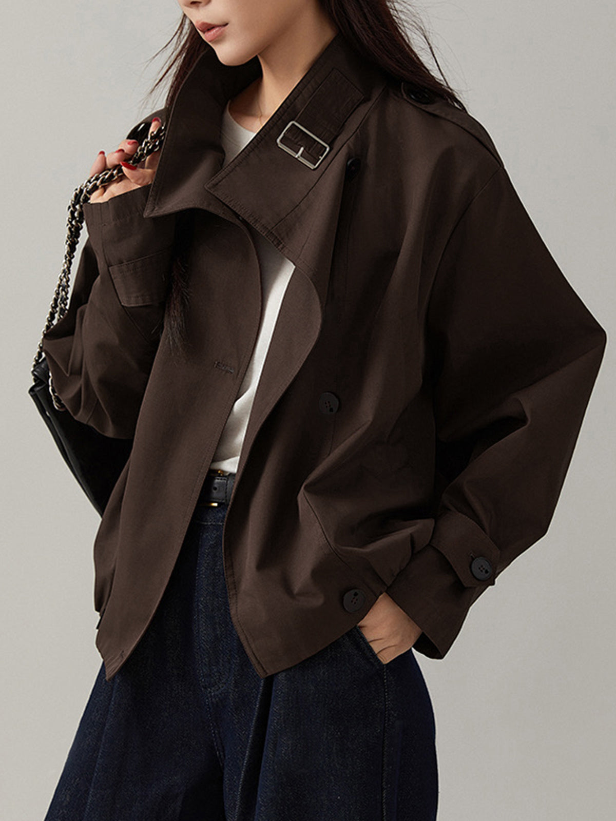 Vintage Loose Cropped Trench Coat Woman