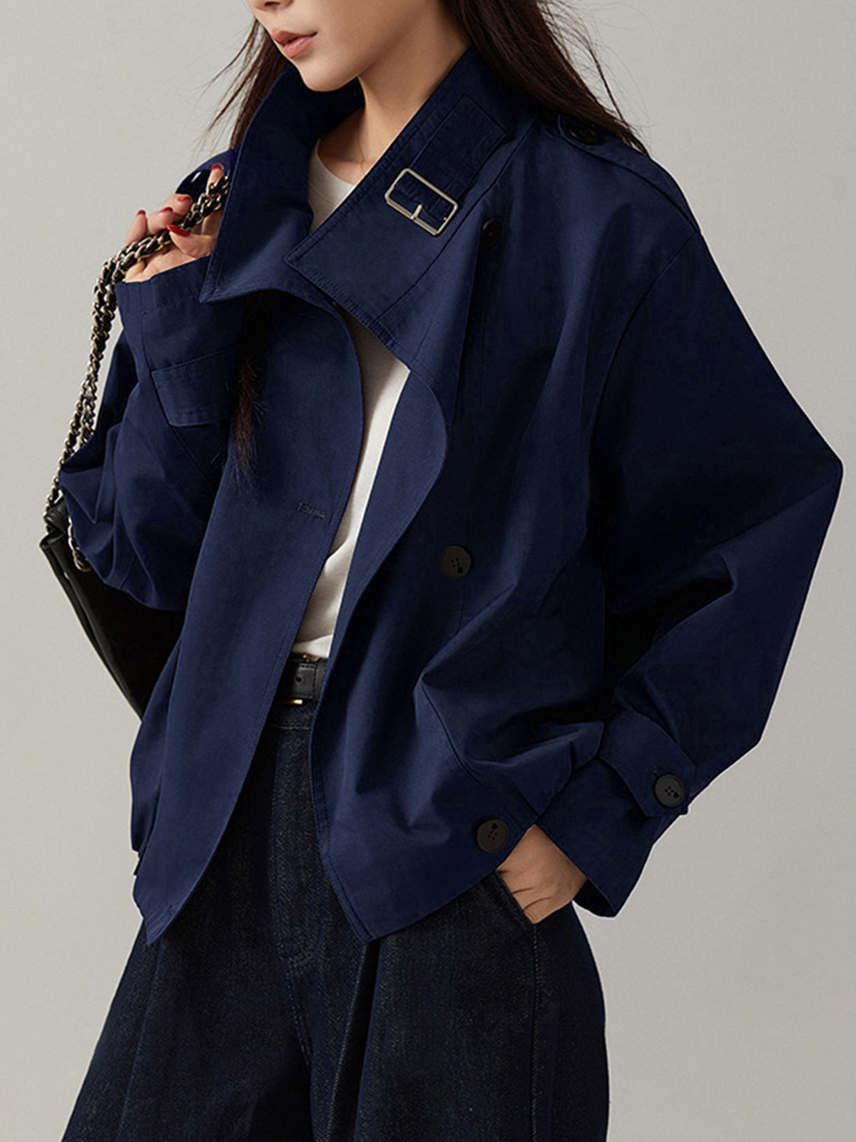 Vintage Loose Cropped Trench Coat Woman