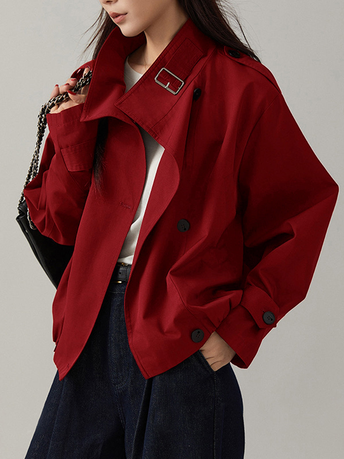 Vintage Loose Cropped Trench Coat Woman