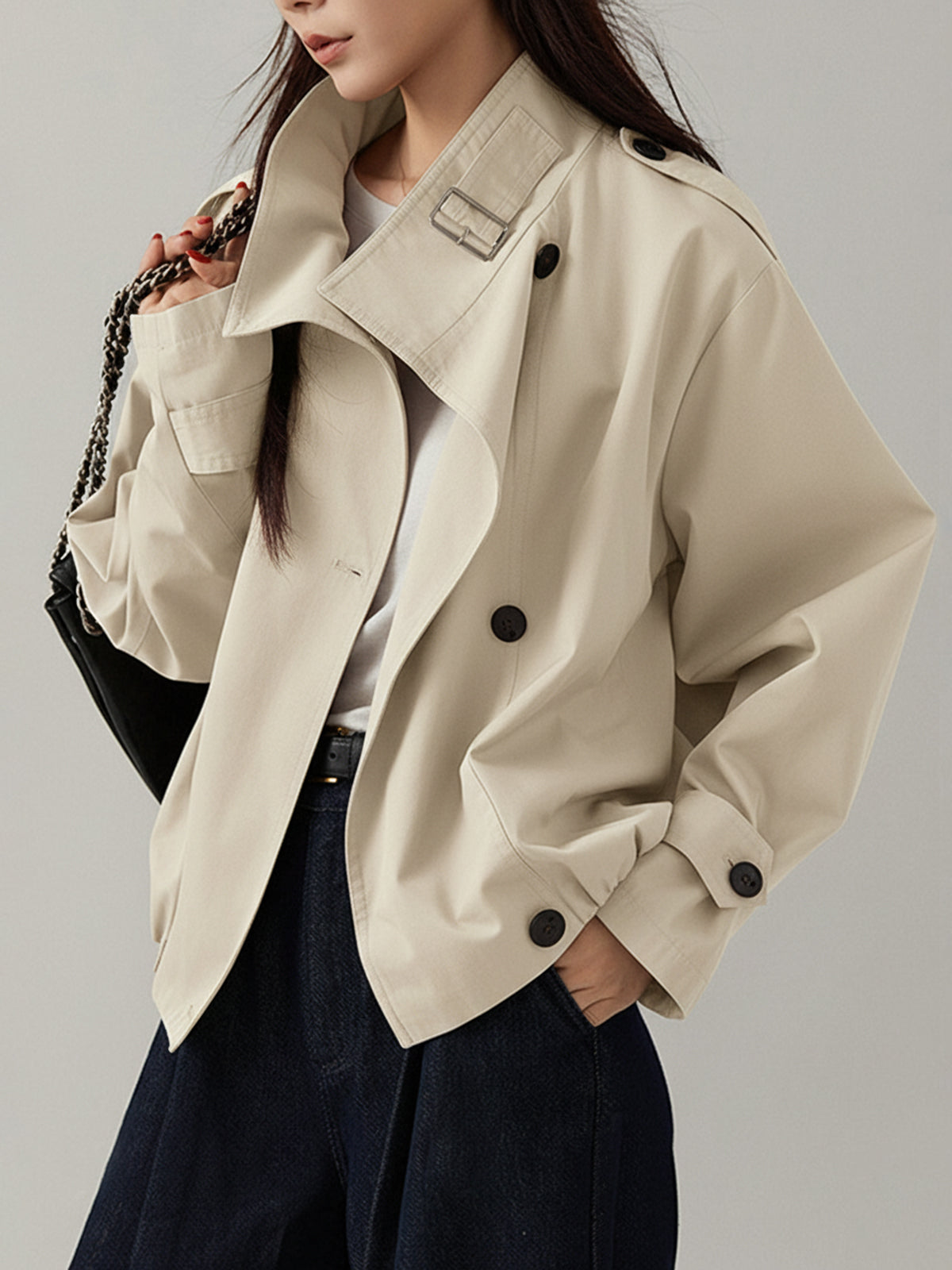 Vintage Loose Cropped Trench Coat Woman