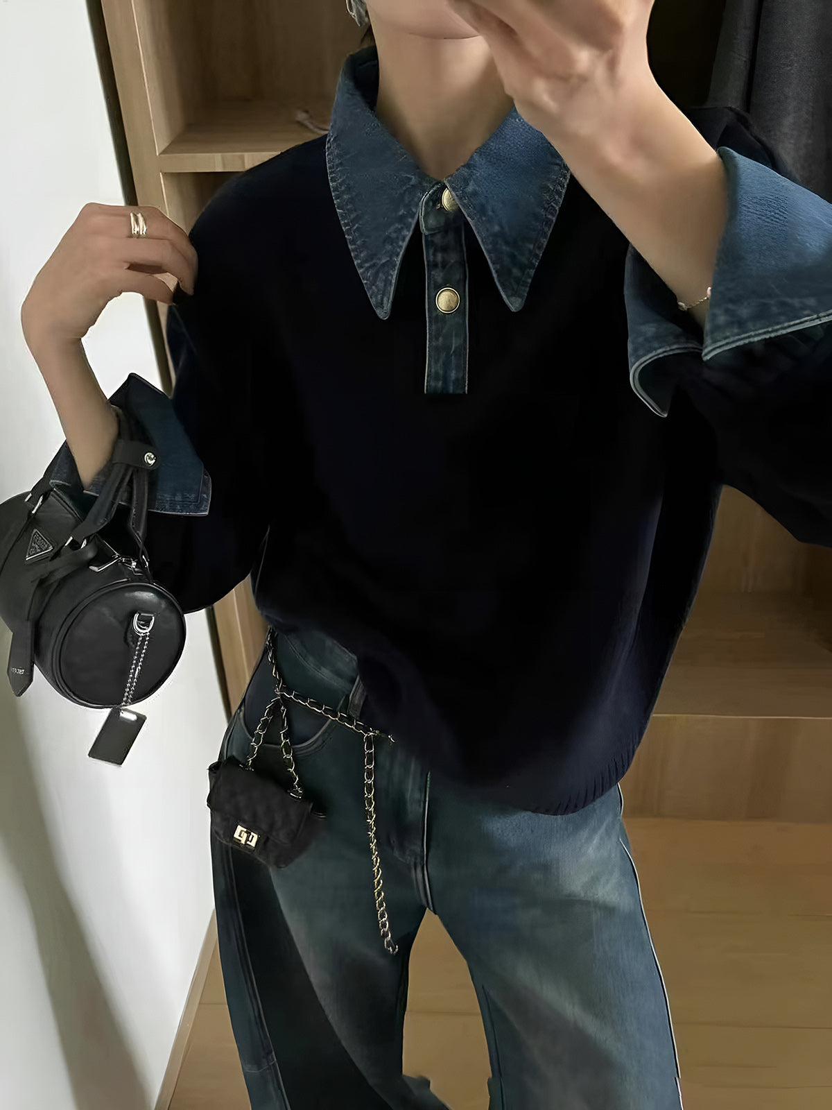 2 in 1 Panel Lapel Sweater Woman