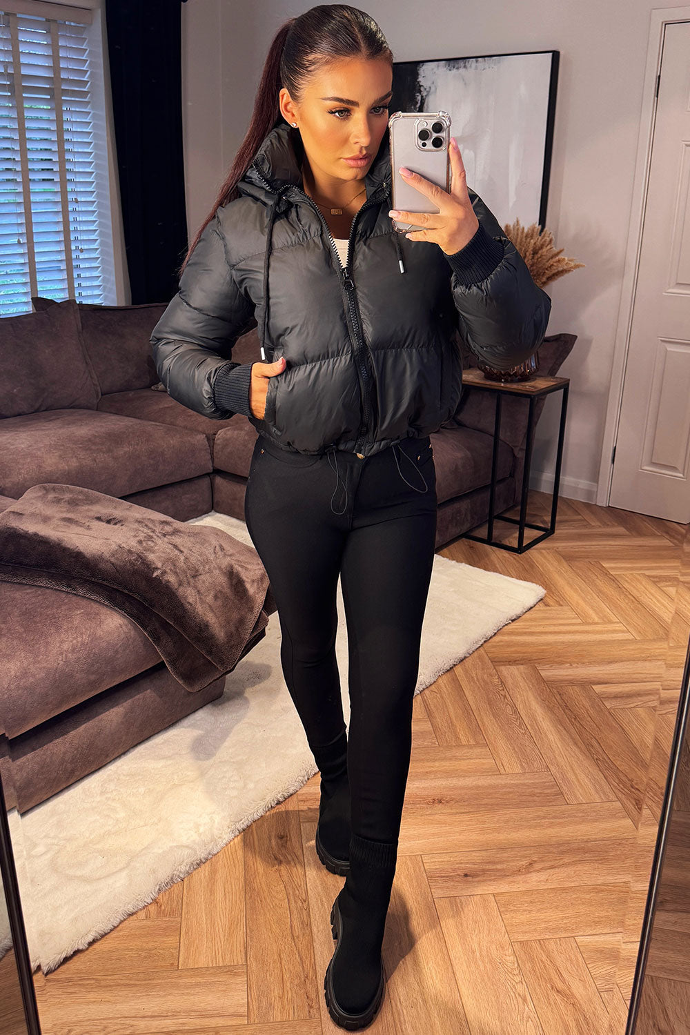 Black Waterproof Puffer Jacket Women