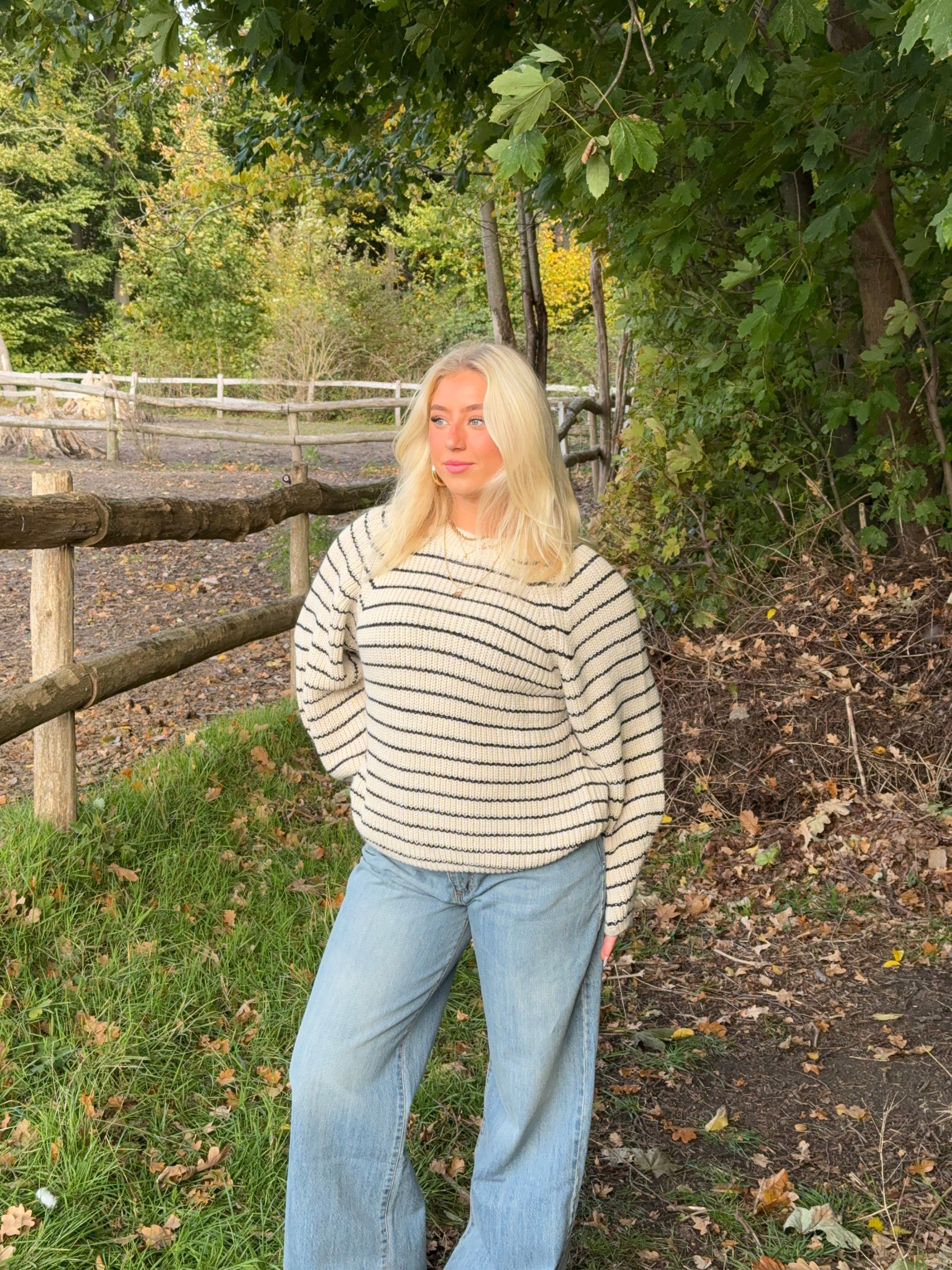Calva – Beige & Black Striped Knit Winter Sweater