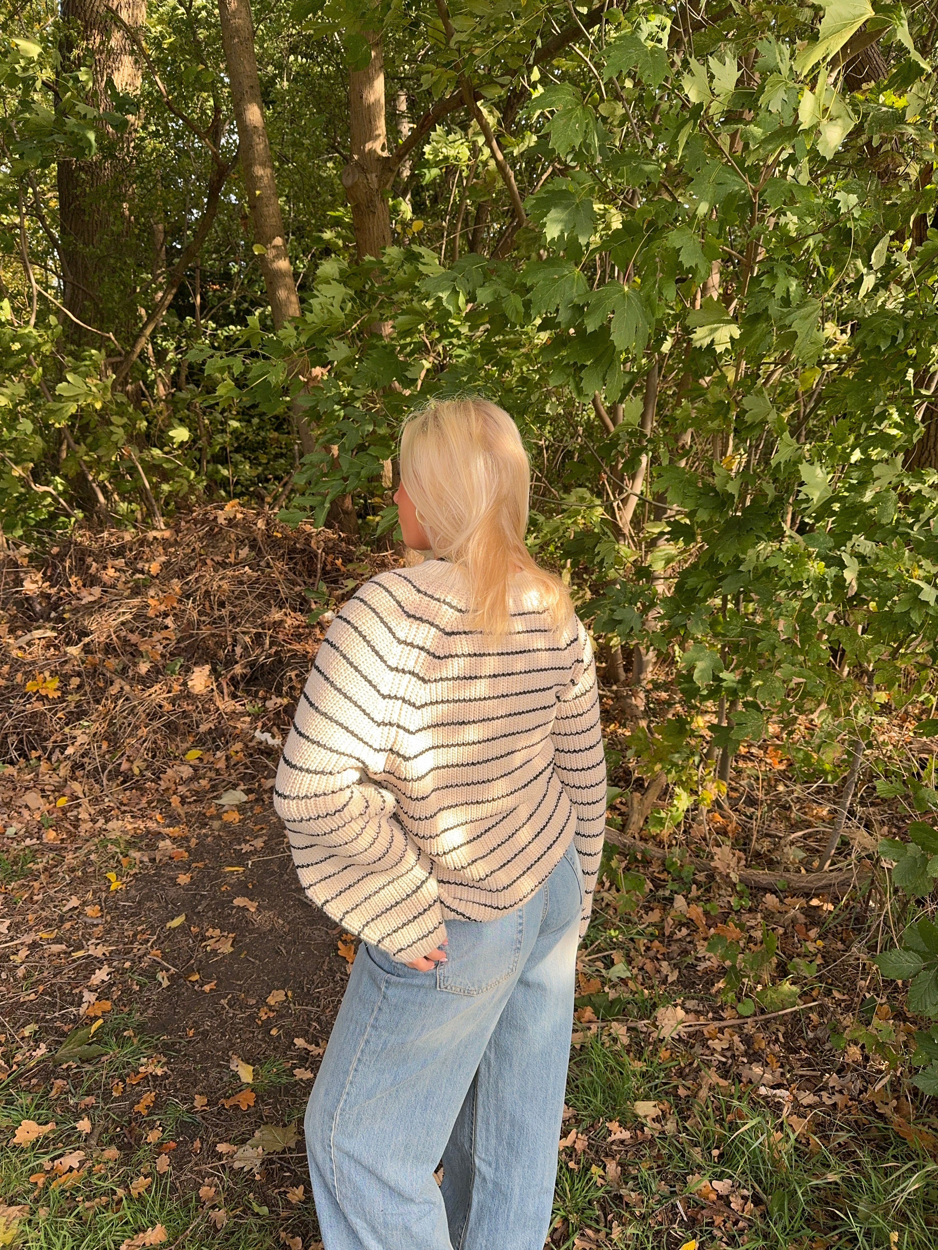 Calva – Beige & Black Striped Knit Winter Sweater