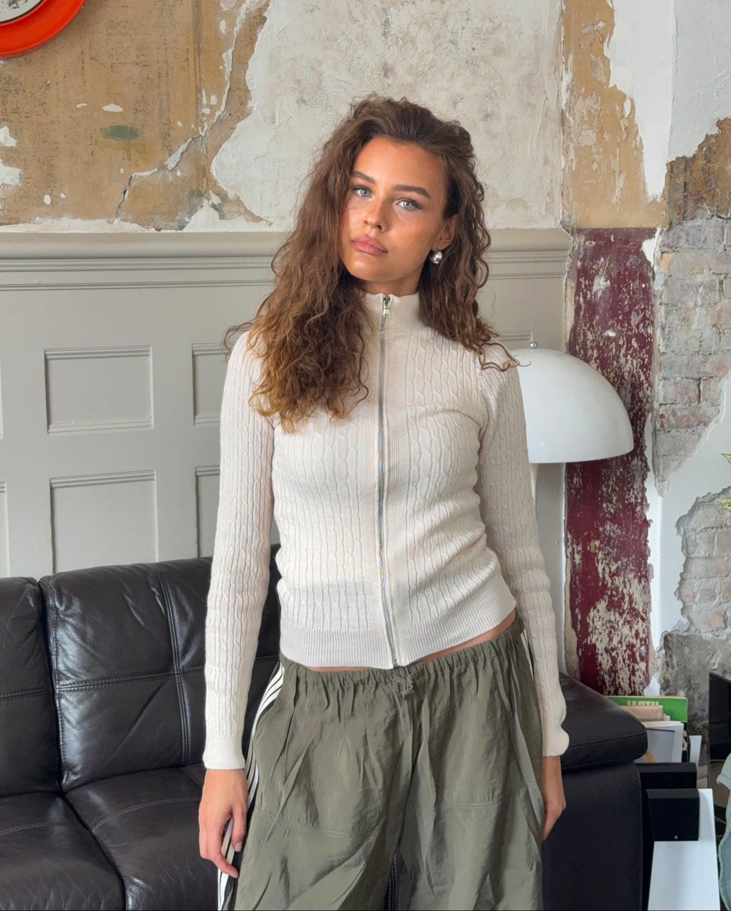 Carly – Off White Cable Zip Sweater