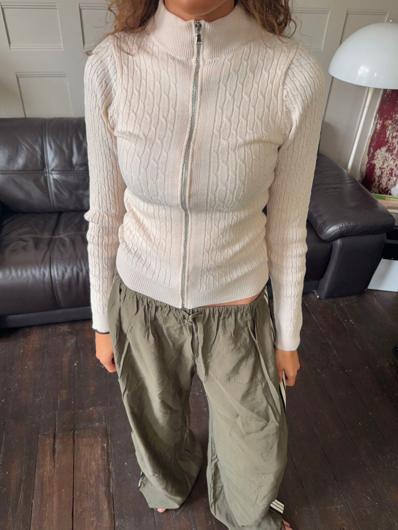 Carly – Off White Cable Zip Sweater