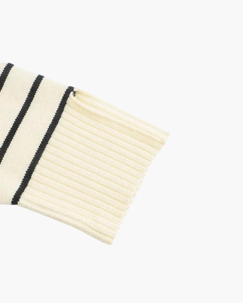 Old Money Women – Vintage Chic Half-Zip Striped Knit