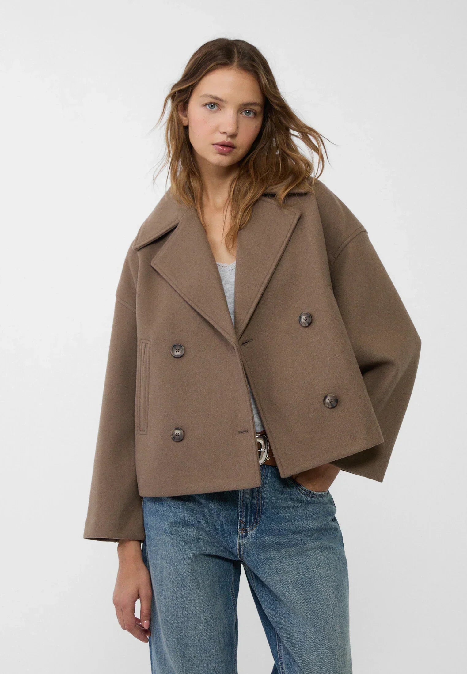 Women's Cropped Jacket - Double Breasted with Notch Lapel