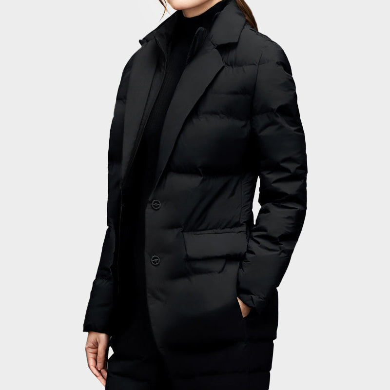 Women's Puffer Blazer Jacket - Notched Lapel and Single-Breasted Closure