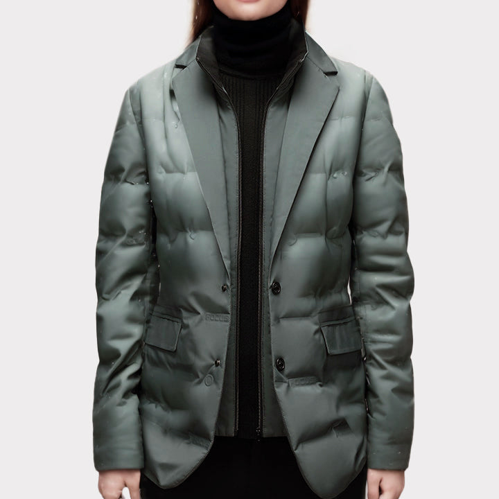 Women's Puffer Blazer Jacket - Notched Lapel and Single-Breasted Closure