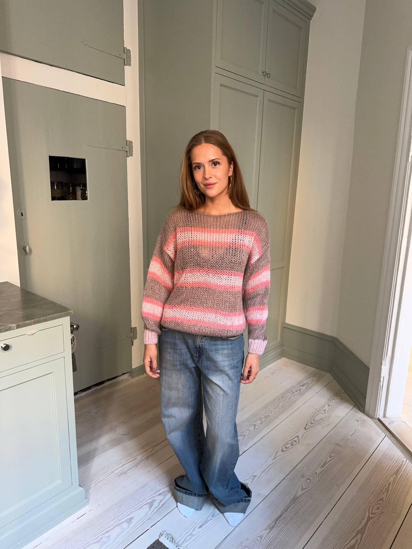 Evelina – Brown Pink Striped Mohair Retro Sweater