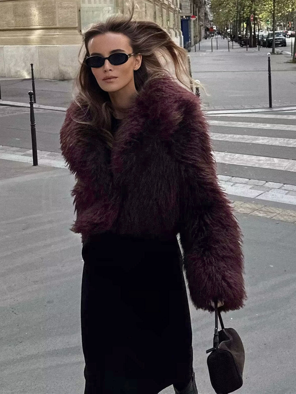 Faux Fur Short Coat for Women – Long Sleeve Minky Fabric, Regular Thickness, Elegant and Cozy Outerwear
