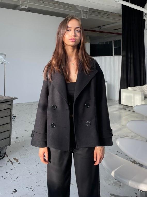 Ginalli - Oversized Black Wool-Look Peacoat