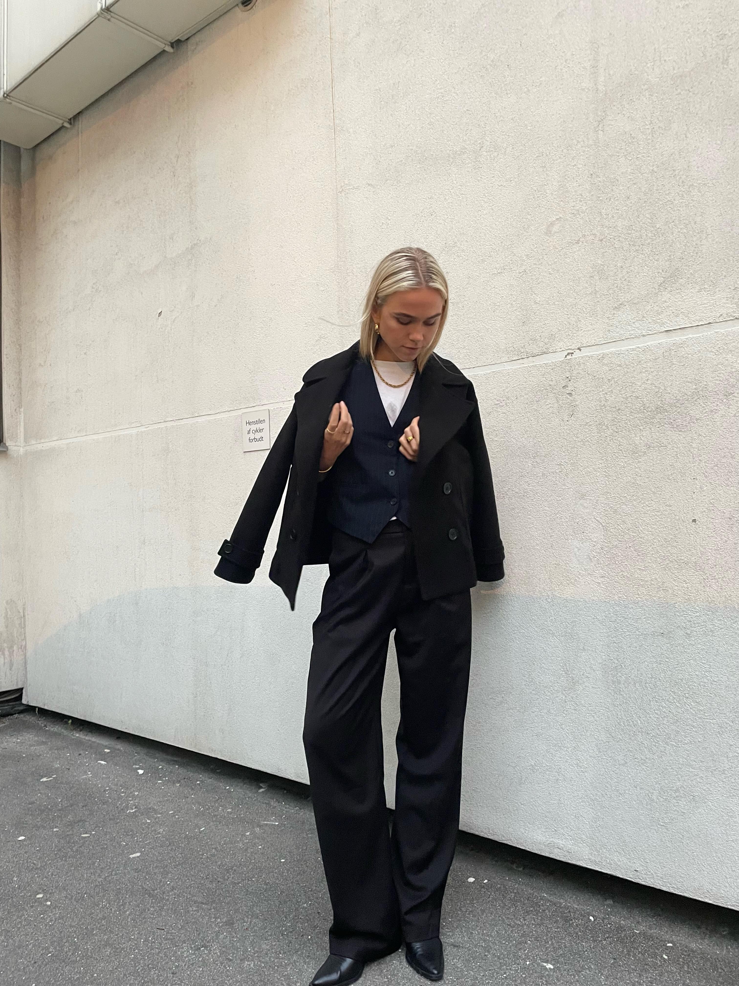 Ginalli - Oversized Black Wool-Look Peacoat
